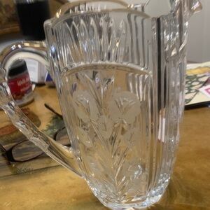 Elegant Clear Glass Pitcher with Floral Design